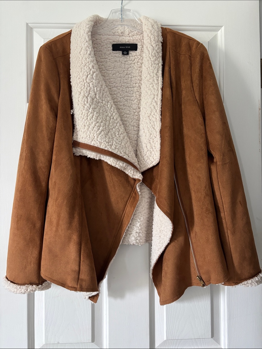 Miss Eve Tan Faux Suede Teddy Jacket with Cream Sherpa